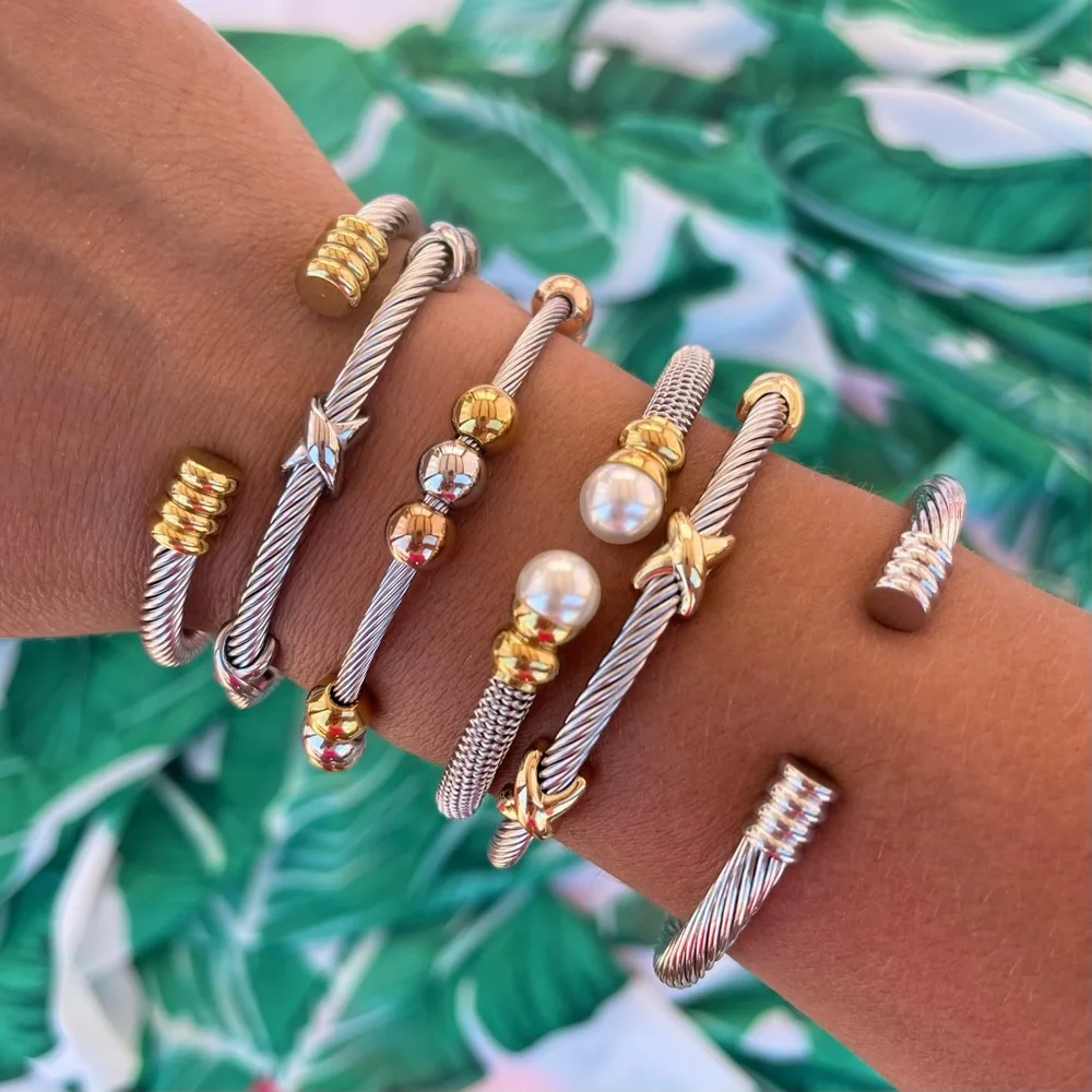 NEW Cable Bracelet Collection Silver Gold Stainless Steel